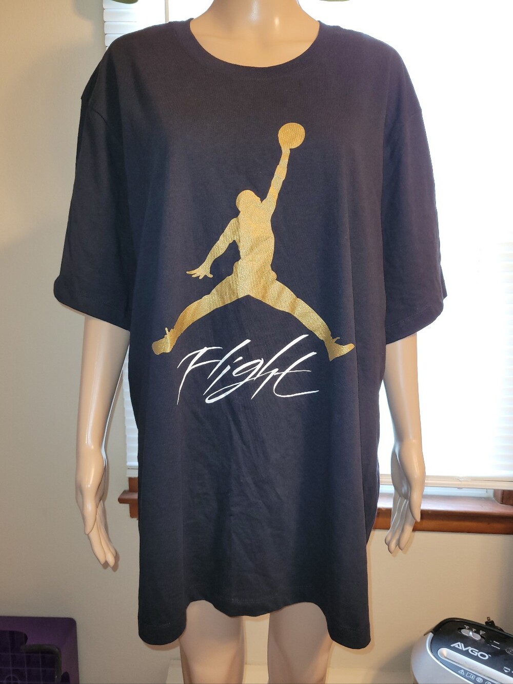 Jordan Black T-Shirt with Gold Jumpman Graphic & Flight. Size XXL.